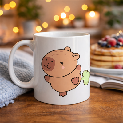 Sevimli Kapibara Desenli Porselen Kupa MODEL 96 CAPYBARA – Neşeli Tasarım, Kahve & Çay Kupası, Hediyelik Porselen Bardak
