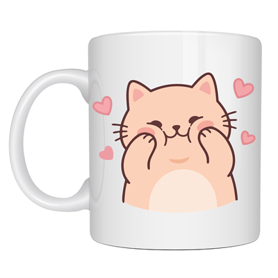 Sevimli Kedi Tasarımlı Porselen Kupa MODEL 193 – Kalpli Cute Cat Baskılı Kahve Kupası – Sevgiliye Hediye Sevimli Kupa