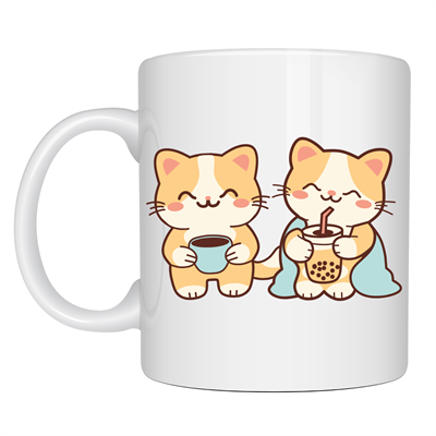 Sevimli Kedi Tasarımlı Porselen Kupa MODEL 194 – İkili Cute Cat Baskılı Kahve Kupası – Kedi Severlere Hediyelik Porselen Kupa Bardak 330 ml