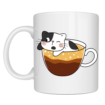 Sevimli Kedi Tasarımlı Porselen Kupa MODEL 195 – Kahve İçinde Kedi Baskılı Porselen Kahve Kupası – Kedi Severler İçin Hediyelik Porselen Kupa Bardak 330 ml