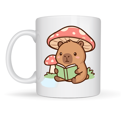 Sevimli Kitap Okuyan Kapibara Desenli Porselen Kupa MODEL 97 – Sıcacık Tasarım, Kahve & Çay Kupası, Hediye Fikri