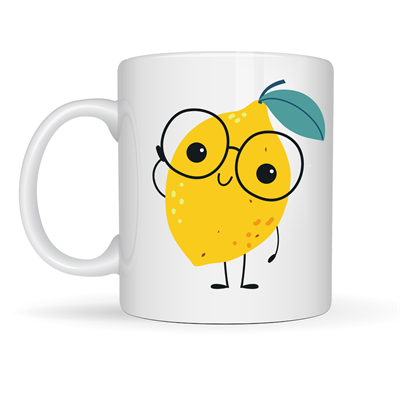 Sevimli Limon Tasarımlı Porselen Kupa MODEL 121 – Gözlüklü Tatlı Limon Figürlü Kahve & Çay Kupası