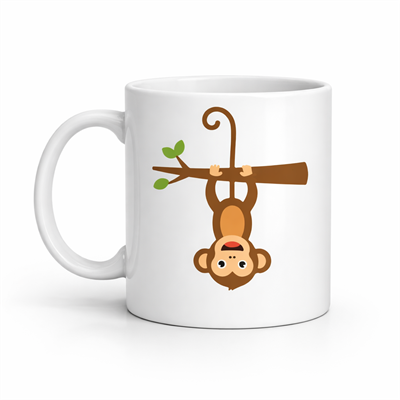 Sevimli Maymun Desenli Porselen Kupa MODEL 73 – Eğlenceli Tasarım, Kahve & Çay Kupası