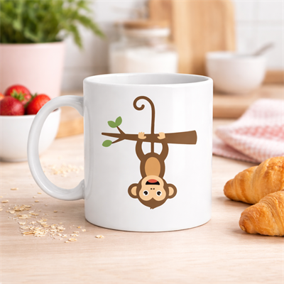 Sevimli Maymun Desenli Porselen Kupa MODEL 73 – Eğlenceli Tasarım, Kahve & Çay Kupası