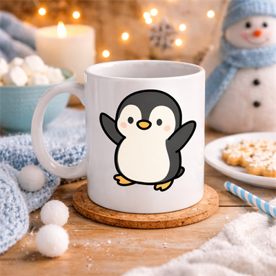 Sevimli Penguen Tasarımlı Porselen Kupa MODEL 106 – Kış Temalı Tatlı Kahve Kupası , Hediye Fikri