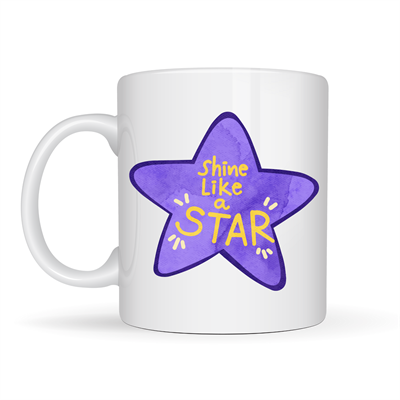 Shine Like a Star – Motivasyon Mesajlı Mor Yıldız Tasarımlı Porselen Kupa MODEL 122 , Günlük Kullanım & Hediye Kupası