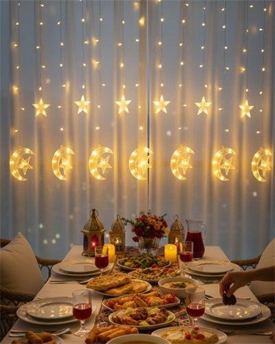 Sıcak Beyaz Ay Yıldız Işık Zinciri Parti Düğün Ramazan Dekoru