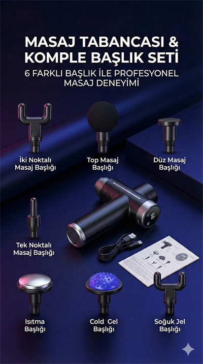 Sıcak Ve Soğuk Terapili Masaj Tabancası - Şarjlı Isıtmalı Masaj Cihazı - Sporcu Masaj Aleti