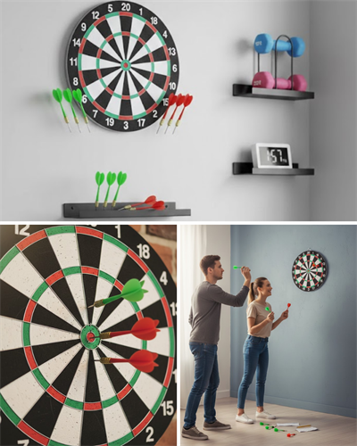 Şık Tasarımlı 15 İnç Dart Tahtası Metal Uçlu 4 Ok Seti