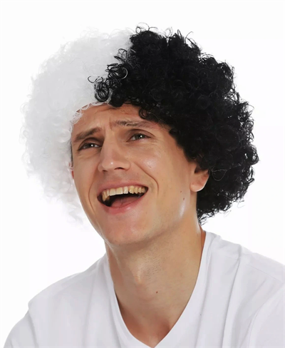 Siyah Beyaz Kıvırcık Afro Bonus Taraftar Peruğu