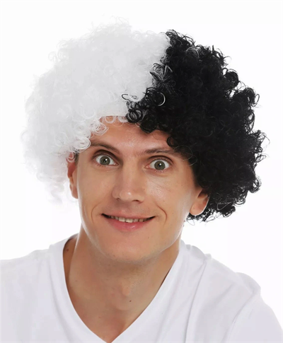 Siyah Beyaz Kıvırcık Afro Bonus Taraftar Peruğu