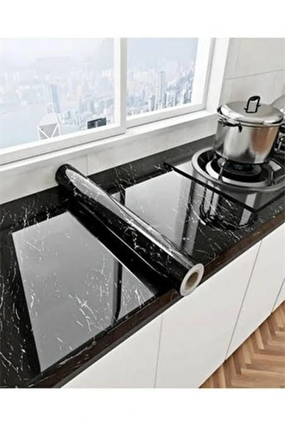 Siyah Mermer Desenli Yapışkanlı Kaplama Kağıdı 5 Metre