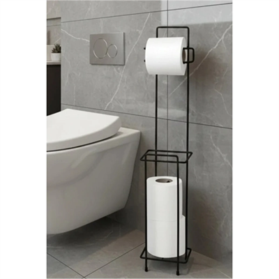 Siyah Standlı Yedek Hazneli Tuvalet Kağıtlığı