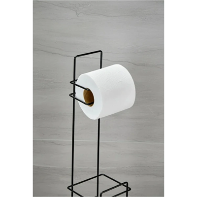 Siyah Standlı Yedek Hazneli Tuvalet Kağıtlığı