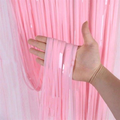 Soft Pembe Püsküllü Kapı Perdesi - Parti, Baby Shower, Cinsiyet Partisi 1x2 m