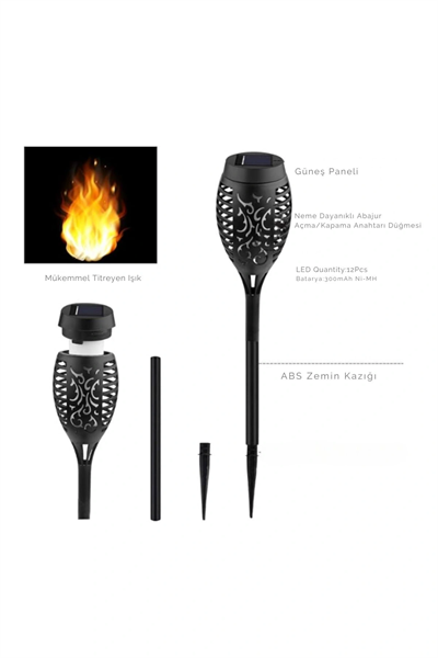 Solar Alev Efektli Bahçe Lambası