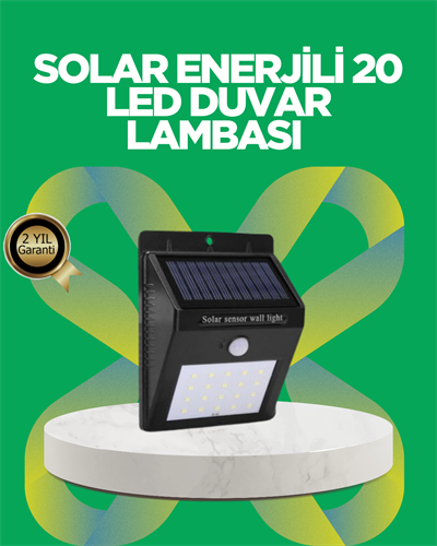 Solar Enerjili 20 LED Hareket Sensörlü Duvar Lambası