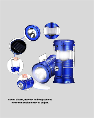 Solar Kamp Lambası Kızak Sistemli Şarjlı Taşınabilir Doğa Yürüyüşü Işığı