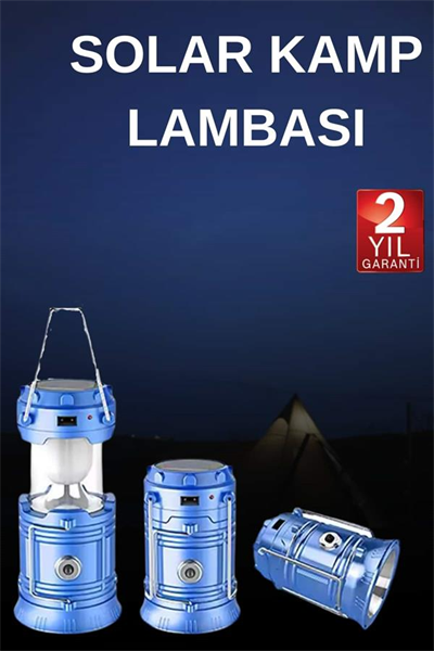 Solar Şarjlı Kamp Lambası Güneş Enerjili Kızaklı Kamp Feneri Çadır Feneri Led Işıldak