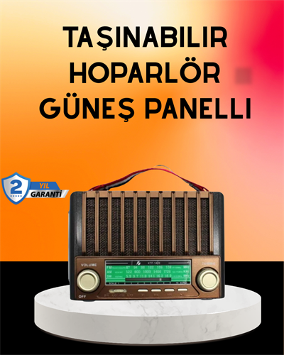 Solar Şarjlı Taşınabilir Radyo Bluetooth Hoparlör USB SD Destekli