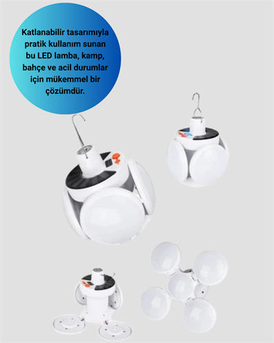 Solar ve USB Şarjlı Su Geçirmez Katlanabilir LED Lamba