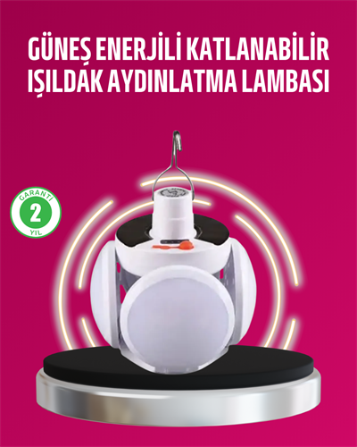 Solar ve USB Şarjlı Su Geçirmez Katlanabilir LED Lamba