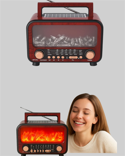 Şömine Alev Işıklı Solar Bluetooth Hoparlör – 7W Güçlü Ses, FM Radyo