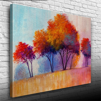 Sonbaharda Kızıla Çalan Ağaçlar Yağlıboya Kanvas Tablo 50 x 70