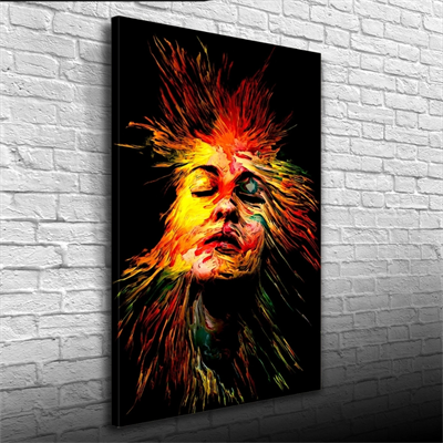 Soyut  , Siyah Zemin üzerine Renk Paleti ile Kadın Silueti Kanvas Tablo 50 x 70