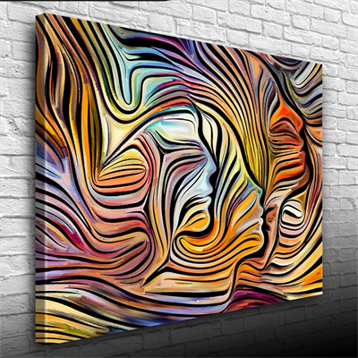 Soyut , Turuncu ve Mavi Tonlar Face Kanvas Tablo 50 x 70