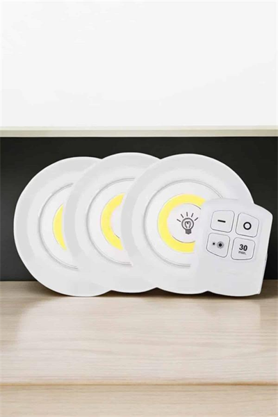 Spot Lamba Led Işık 3lü Uzaktan Kumandalı Pilli Yapışkanlı Kablosuz