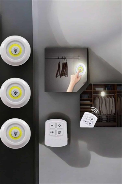 Spot Lamba Led Işık 3lü Uzaktan Kumandalı Pilli Yapışkanlı Kablosuz