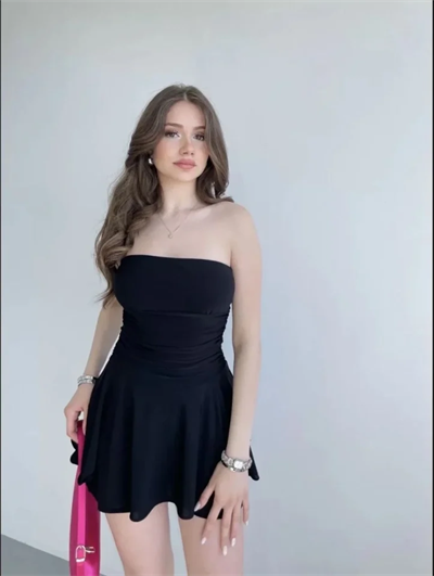 Straplez Mini Etek Görünümlü Şortlu Elbise Büzgülü Şık Yazlık - Siyah