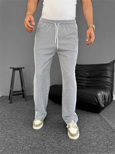 Su Yolu Çizgili Cepli Pantalon - Gri