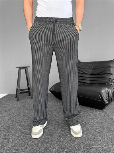 Su Yolu Çizgili Cepli Pantalon - Siyah
