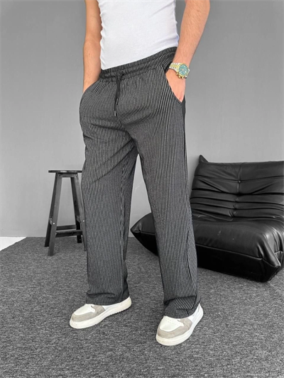 Su Yolu Çizgili Cepli Pantalon - Siyah