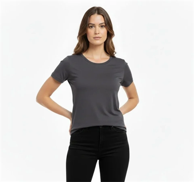 T-Shirt Bisiklet Yaka Slim Fit Likralı Tişört Günlük Basic Body - Füme