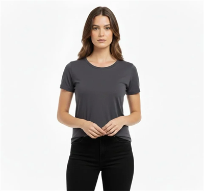 T-Shirt Bisiklet Yaka Slim Fit Likralı Tişört Günlük Basic Body - Füme