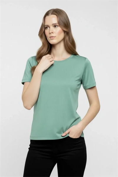 T-Shirt Bisiklet Yaka Slim Fit Likralı Tişört Günlük Basic Body - Mint Yeşili