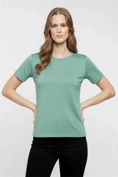 T-Shirt Bisiklet Yaka Slim Fit Likralı Tişört Günlük Basic Body - Mint Yeşili