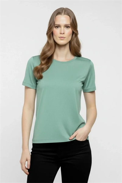 T-Shirt Bisiklet Yaka Slim Fit Likralı Tişört Günlük Basic Body - Mint Yeşili
