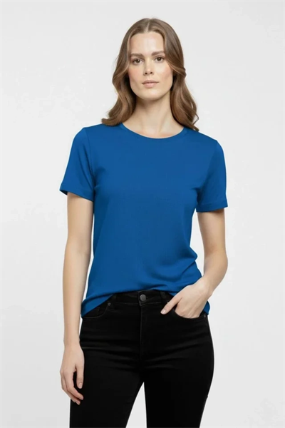 T-Shirt Bisiklet Yaka Slim Fit Likralı Tişört Günlük Basic Body - İndigo