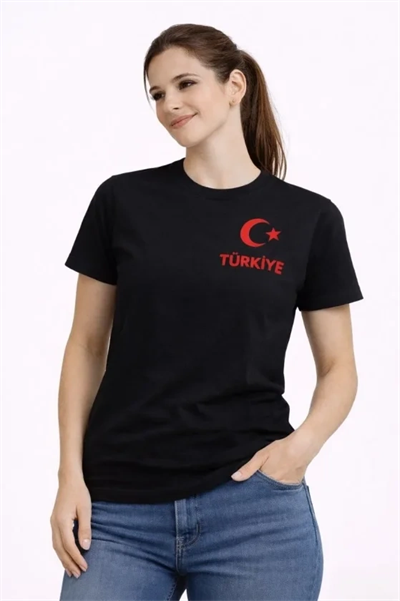 TÜRKİYE Ay Yıldız Baskılı Taraftar Forma T-Shirt - Siyah
