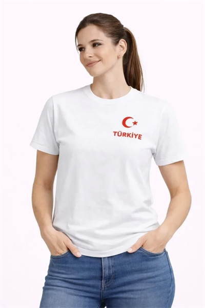 TÜRKİYE Ay Yıldız Baskılı Taraftar Forma T-Shirt - Beyaz