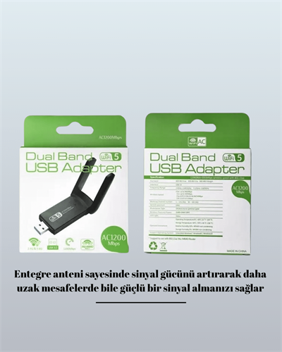 Tak-Çalıştır Özellikli Çift Bant WiFi Adaptör – 1200 Mbps