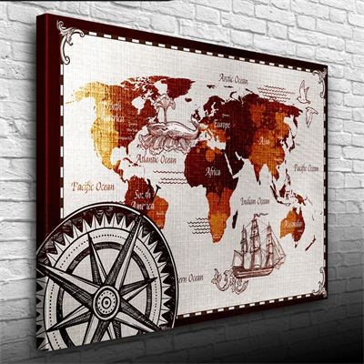 Tarihi Dünya Haritası Kanvas Tablo 50 x 70