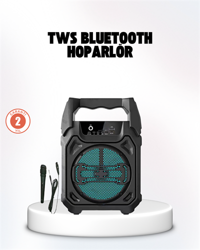 Taşınabilir 6.5” Bluetooth Hoparlör USB TF Kart Mikrofonlu Şarjlı Sistem