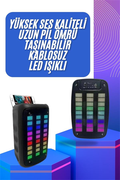 Taşınabilir 6.5 inç LED Bluetooth Kareoke Hoparlör RGB Işıklı Radyolu