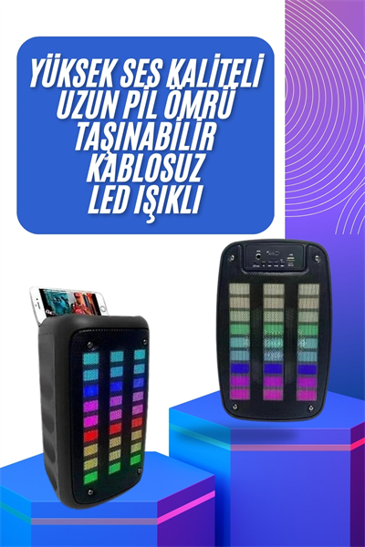 Taşınabilir 6.5 inç LED Bluetooth Kareoke Hoparlör RGB Işıklı Radyolu