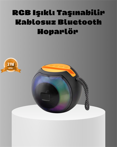 Taşınabilir Bluetooth Hoparlör – RGB Işıklı, Güçlü Bas ve 8 Saat Pil Ömrü